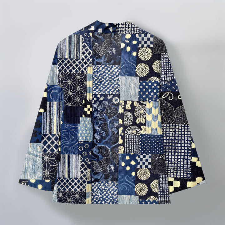 Buddha Stones Kimono homme ouvert sur le devant, en coton à motif patchwork floral vintage. - image 2