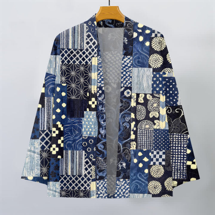 Buddha Stones Kimono homme ouvert sur le devant, en coton à motif patchwork floral vintage. - image 1