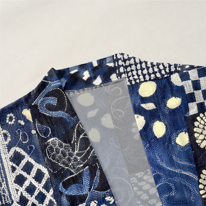 Buddha Stones Kimono homme ouvert sur le devant, en coton à motif patchwork floral vintage. - image 3