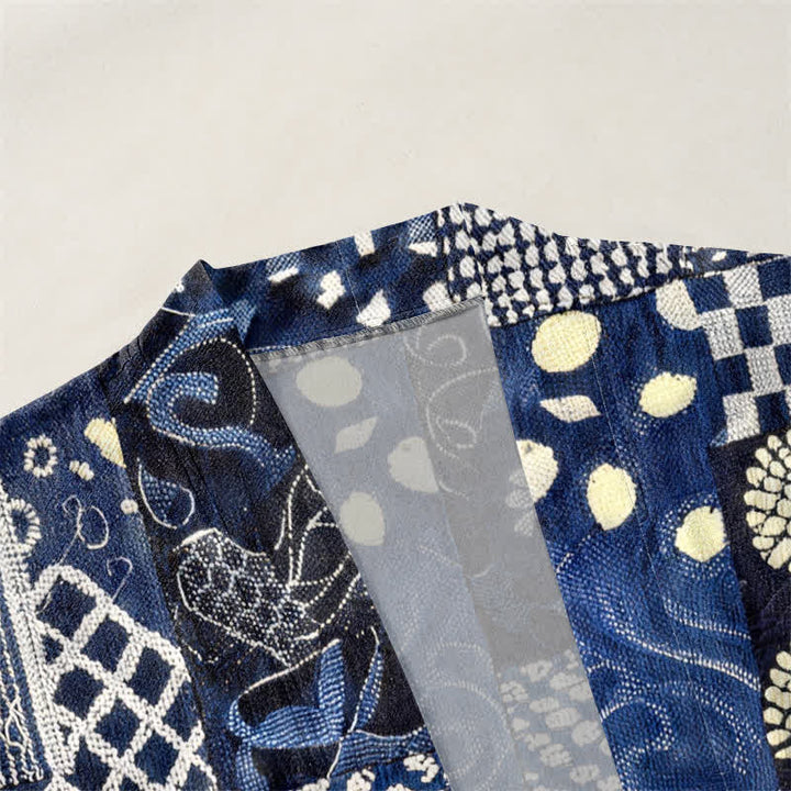 Buddha Stones Kimono homme ouvert sur le devant, en coton à motif patchwork floral vintage. - image 3