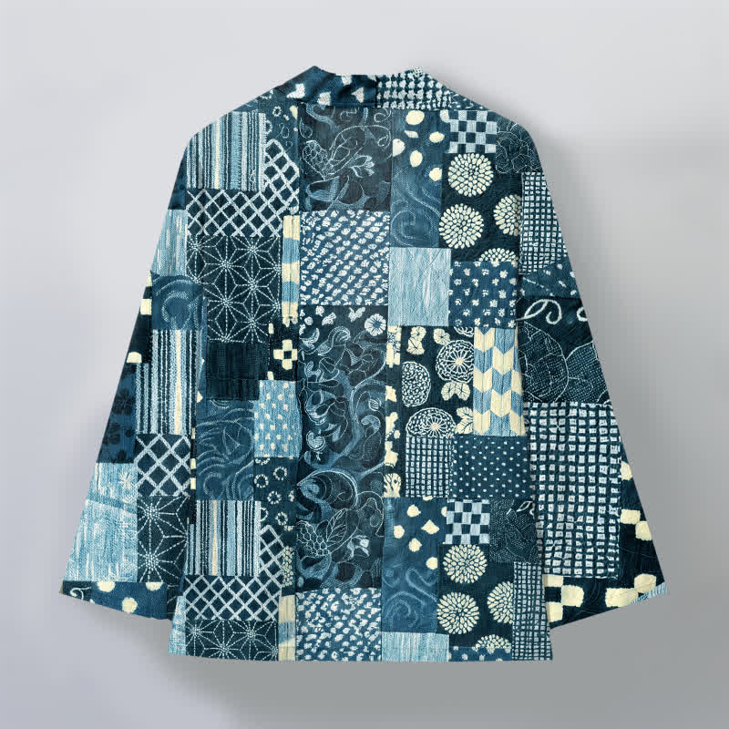 Buddha Stones Kimono homme ouvert sur le devant, en coton à motif patchwork floral vintage. - image 8