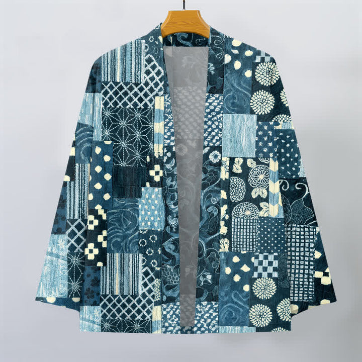 Buddha Stones Kimono homme ouvert sur le devant, en coton à motif patchwork floral vintage. - image 7