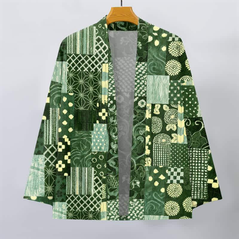 Buddha Stones Kimono homme ouvert sur le devant, en coton à motif patchwork floral vintage. - image 10