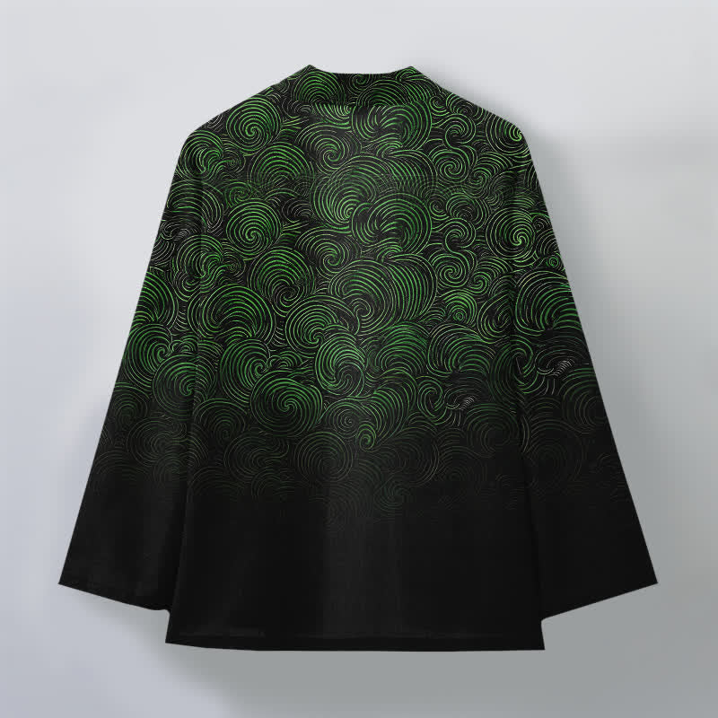 Buddha Stones Kimono pour homme à motif tourbillonnant dégradé en coton, ouvert sur le devant - image 2