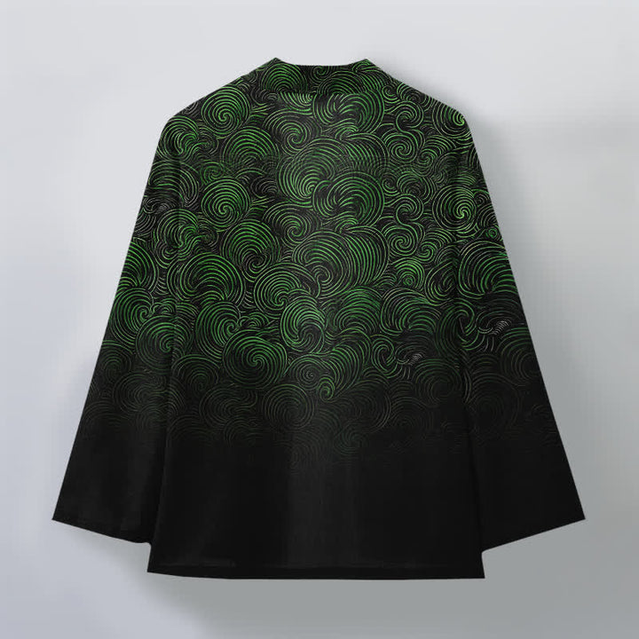Buddha Stones Kimono pour homme à motif tourbillonnant dégradé en coton, ouvert sur le devant - image 2