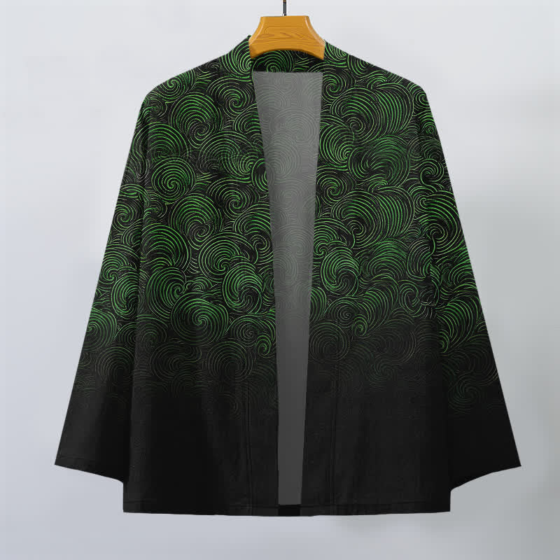 Buddha Stones Kimono pour homme à motif tourbillonnant dégradé en coton, ouvert sur le devant - image 1