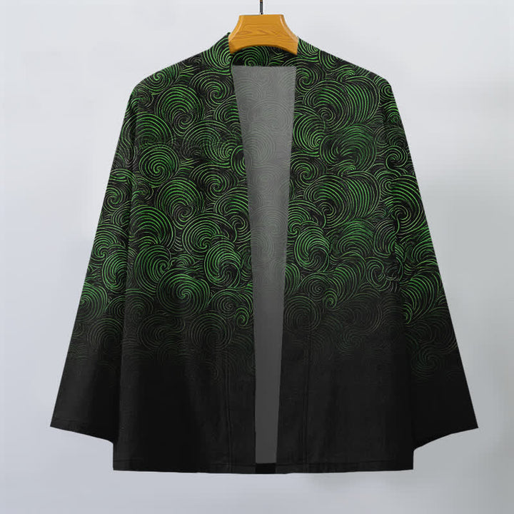 Buddha Stones Kimono pour homme à motif tourbillonnant dégradé en coton, ouvert sur le devant - image 1