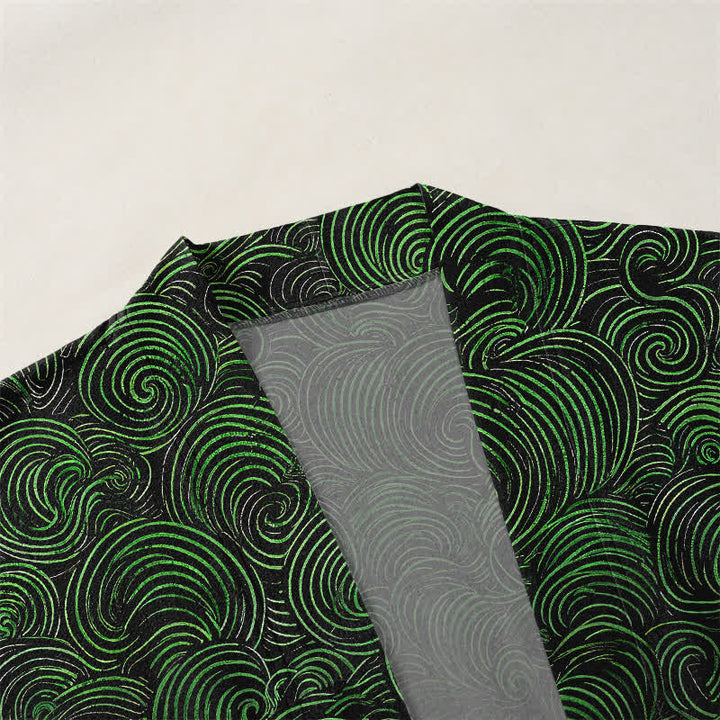 Buddha Stones Kimono pour homme à motif tourbillonnant dégradé en coton, ouvert sur le devant - image 3