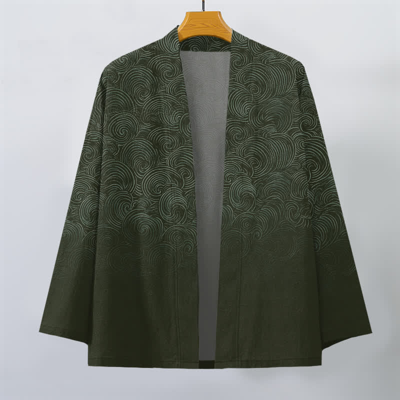 Buddha Stones Kimono pour homme à motif tourbillonnant dégradé en coton, ouvert sur le devant - image 7