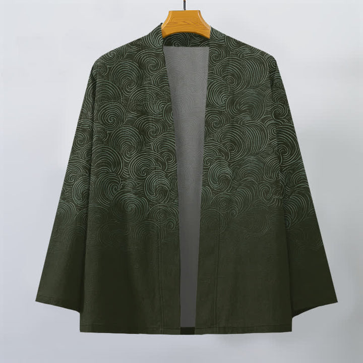 Buddha Stones Kimono pour homme à motif tourbillonnant dégradé en coton, ouvert sur le devant - image 7