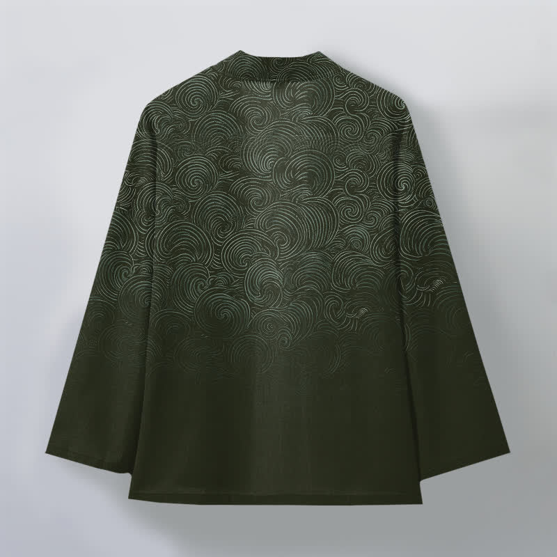 Buddha Stones Kimono pour homme à motif tourbillonnant dégradé en coton, ouvert sur le devant - image 8