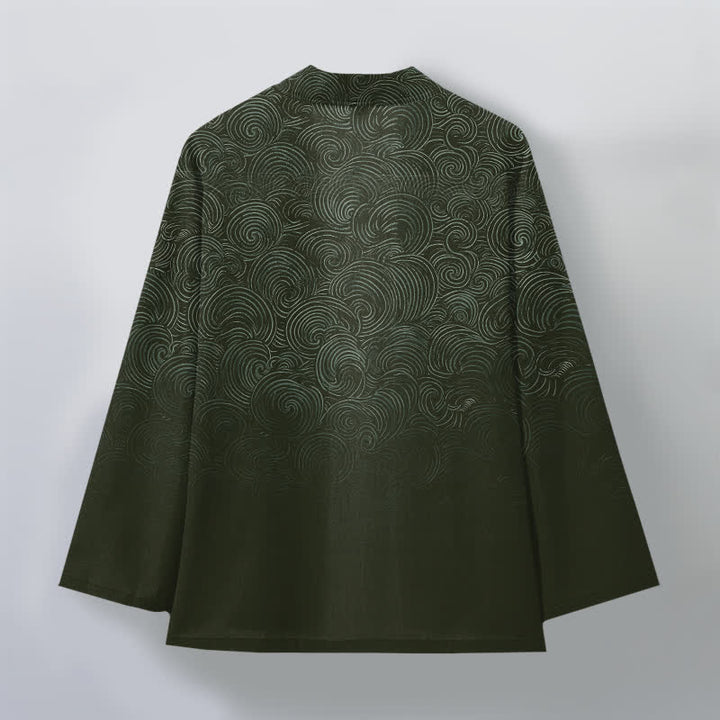 Buddha Stones Kimono pour homme à motif tourbillonnant dégradé en coton, ouvert sur le devant - image 8
