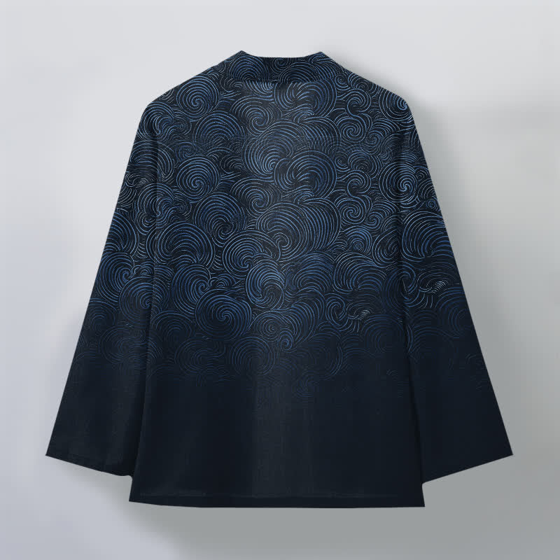Buddha Stones Kimono pour homme à motif tourbillonnant dégradé en coton, ouvert sur le devant - image 11