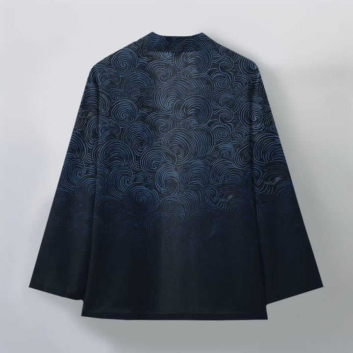 Buddha Stones Kimono pour homme à motif tourbillonnant dégradé en coton, ouvert sur le devant - image 11
