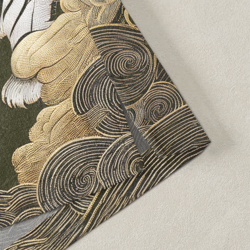 Buddha Stones Kimono pour homme en coton blanc à motif tigre, nuage et pin, ouvert sur le devant - image 4