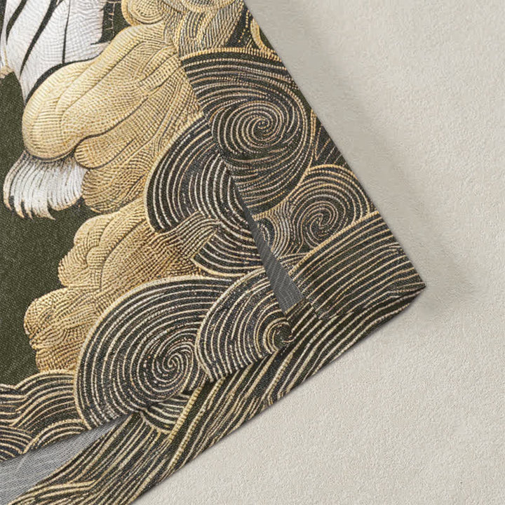 Buddha Stones Kimono pour homme en coton blanc à motif tigre, nuage et pin, ouvert sur le devant - image 4