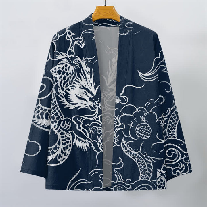 Buddha Stones Kimono pour homme en coton, motif traditionnel de dragon et de nuage, ouvert sur le devant. - image 1