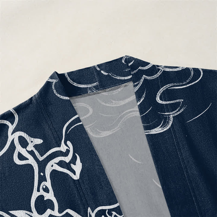 Buddha Stones Kimono pour homme en coton, motif traditionnel de dragon et de nuage, ouvert sur le devant. - image 3