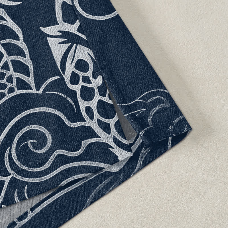 Buddha Stones Kimono pour homme en coton, motif traditionnel de dragon et de nuage, ouvert sur le devant. - image 4