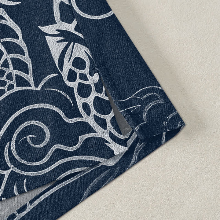 Buddha Stones Kimono pour homme en coton, motif traditionnel de dragon et de nuage, ouvert sur le devant. - image 4