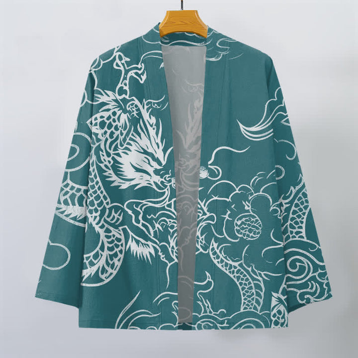 Buddha Stones Kimono pour homme en coton, motif traditionnel de dragon et de nuage, ouvert sur le devant. - image 7