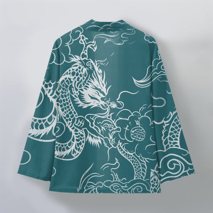Buddha Stones Kimono pour homme en coton, motif traditionnel de dragon et de nuage, ouvert sur le devant. - image 8
