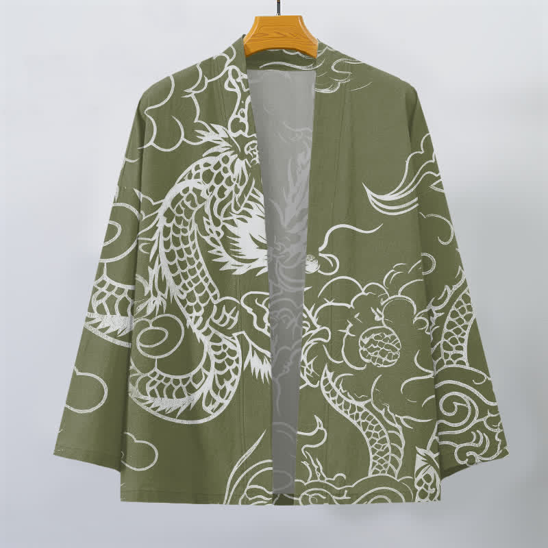 Buddha Stones Kimono pour homme en coton, motif traditionnel de dragon et de nuage, ouvert sur le devant. - image 10