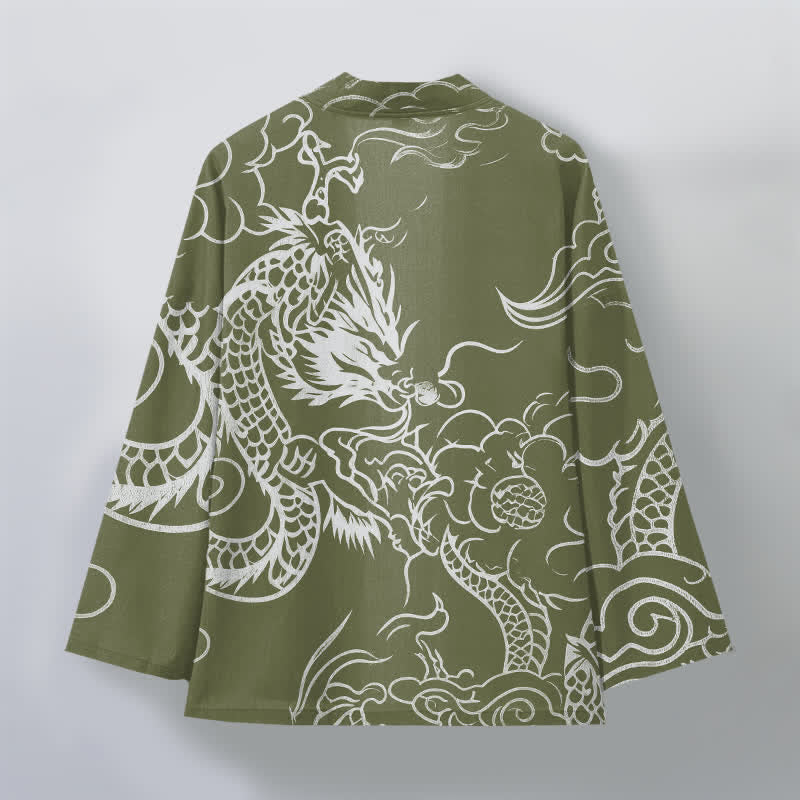Buddha Stones Kimono pour homme en coton, motif traditionnel de dragon et de nuage, ouvert sur le devant. - image 11