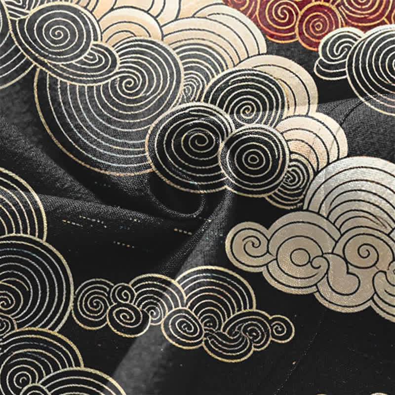 Buddha Stones Kimono pour homme en coton à motif de marée nuageuse porte-bonheur, ouvert sur le devant - image 5