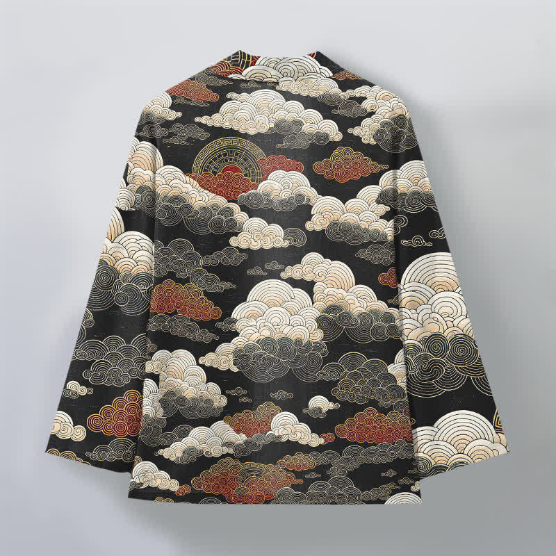 Buddha Stones Kimono pour homme en coton à motif de marée nuageuse porte-bonheur, ouvert sur le devant - image 2