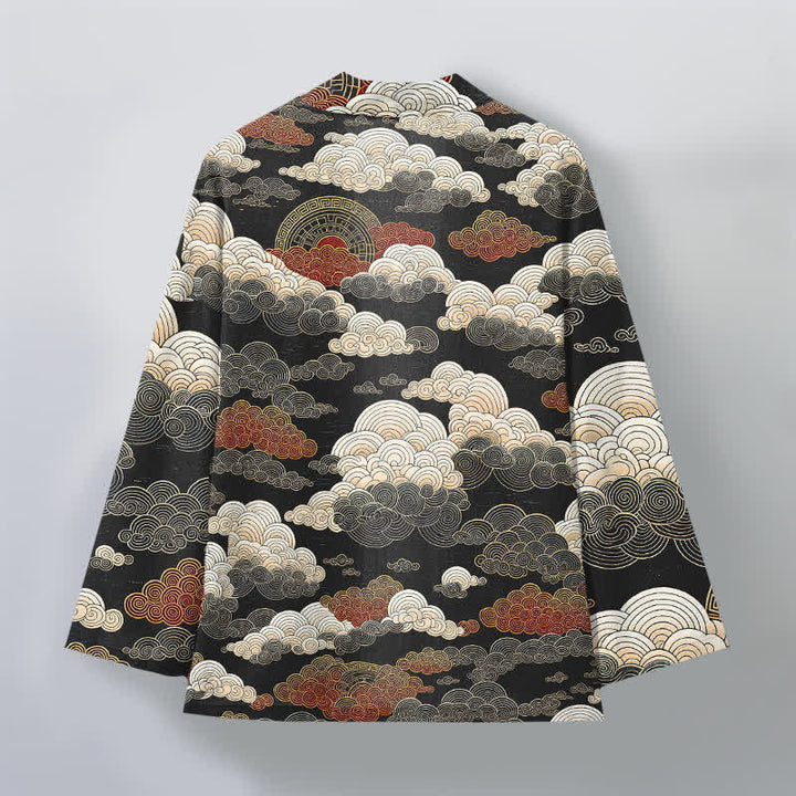Buddha Stones Kimono pour homme en coton à motif de marée nuageuse porte-bonheur, ouvert sur le devant - image 2