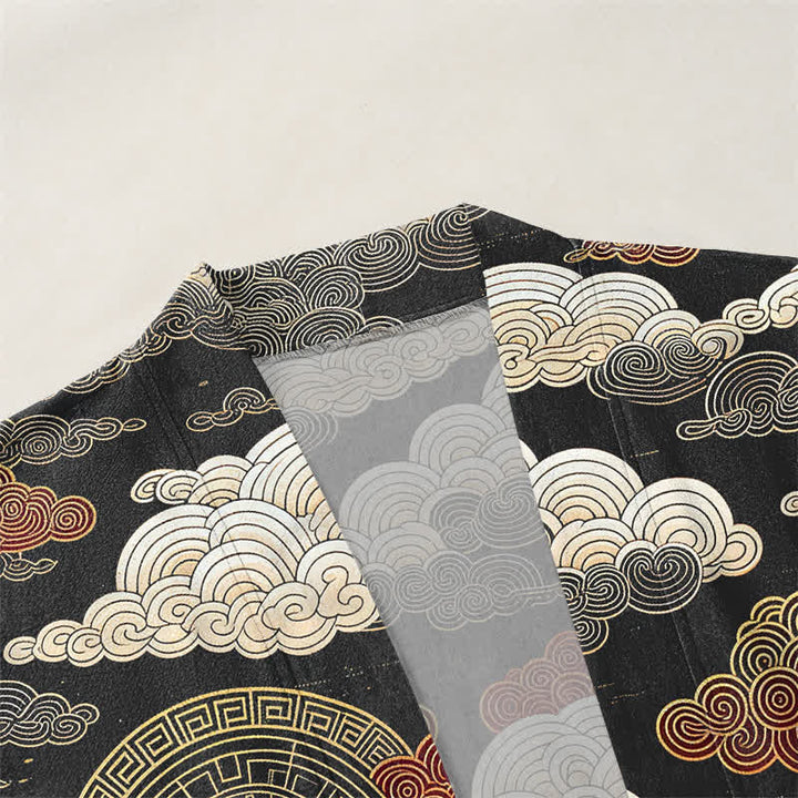 Buddha Stones Kimono pour homme en coton à motif de marée nuageuse porte-bonheur, ouvert sur le devant - image 3