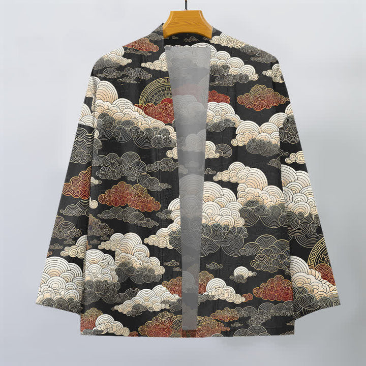 Buddha Stones Kimono pour homme en coton à motif de marée nuageuse porte-bonheur, ouvert sur le devant - image 1