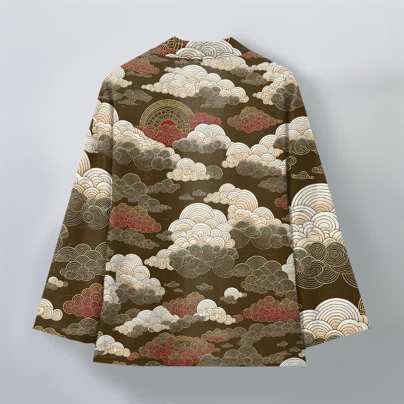 Buddha Stones Kimono pour homme en coton à motif de marée nuageuse porte-bonheur, ouvert sur le devant - image 8