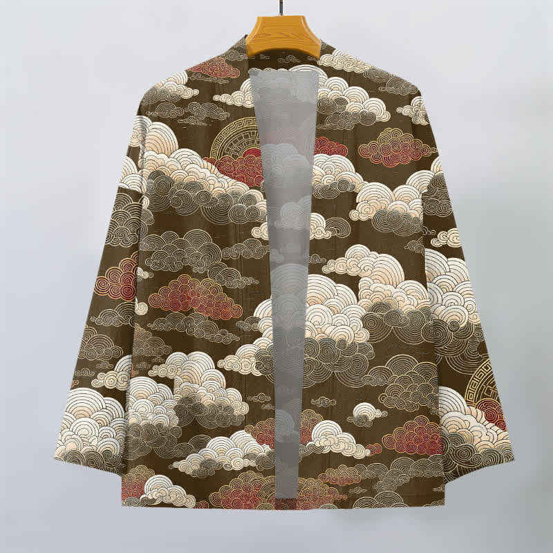 Buddha Stones Kimono pour homme en coton à motif de marée nuageuse porte-bonheur, ouvert sur le devant - image 7