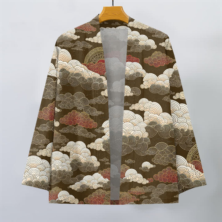 Buddha Stones Kimono pour homme en coton à motif de marée nuageuse porte-bonheur, ouvert sur le devant - image 7
