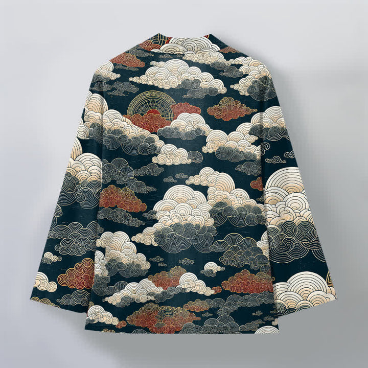 Buddha Stones Kimono pour homme en coton à motif de marée nuageuse porte-bonheur, ouvert sur le devant - image 11
