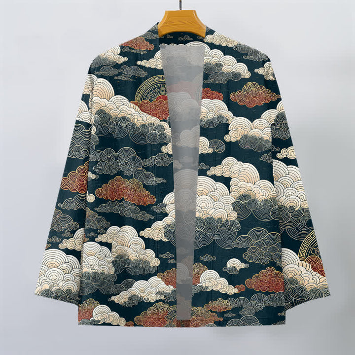 Buddha Stones Kimono pour homme en coton à motif de marée nuageuse porte-bonheur, ouvert sur le devant - image 10