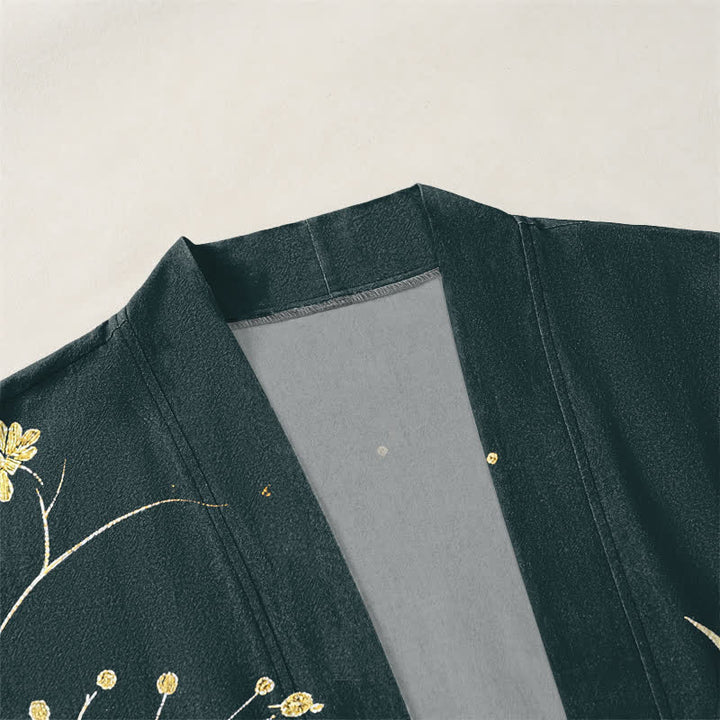 Buddha Stones Kimono pour homme en coton à motif floral Dragon Tide, ouvert sur le devant - image 3