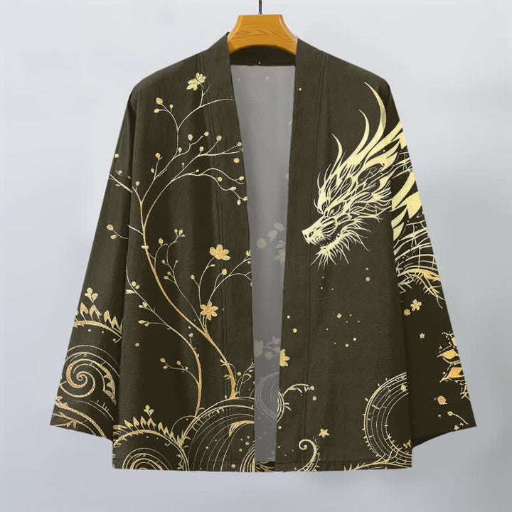 Buddha Stones Kimono pour homme en coton à motif floral Dragon Tide, ouvert sur le devant - image 7