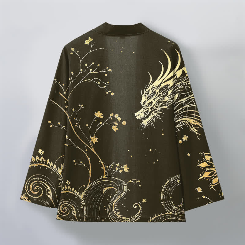 Buddha Stones Kimono pour homme en coton à motif floral Dragon Tide, ouvert sur le devant - image 8