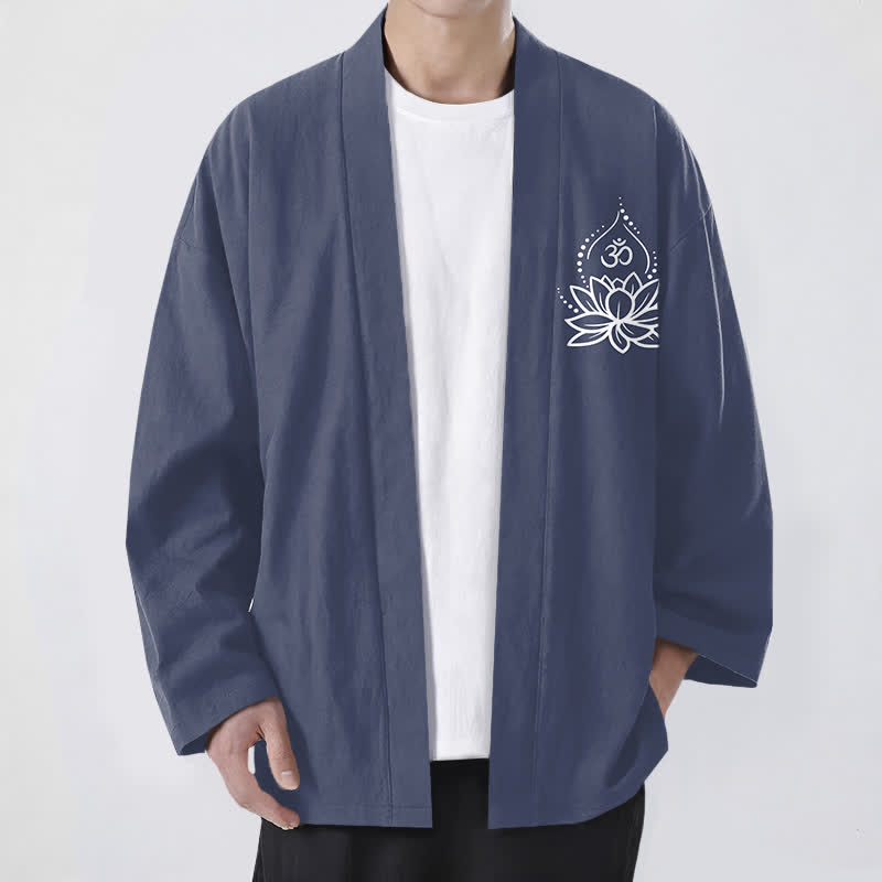 Buddha Stones Kimono en coton pour hommes à motif Lotus Om ouvert sur le devant - Gris ardoise - US/UK/AU48，EU58 (4XL) - image 0