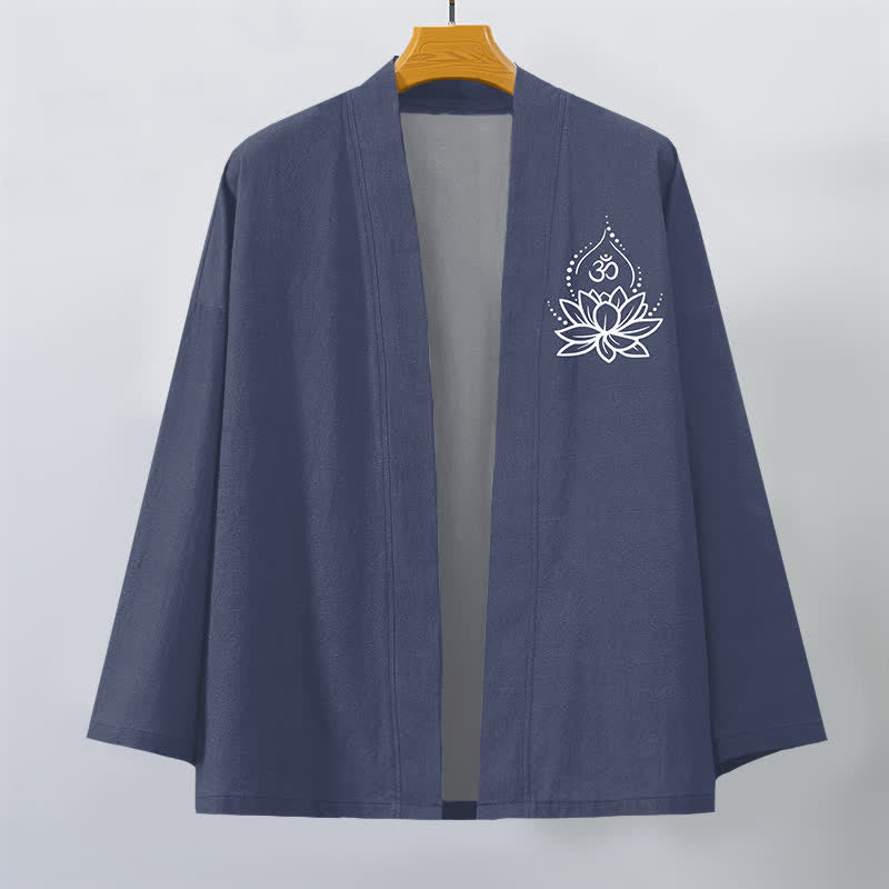 Buddha Stones Kimono en coton pour hommes à motif Lotus Om ouvert sur le devant - image 1
