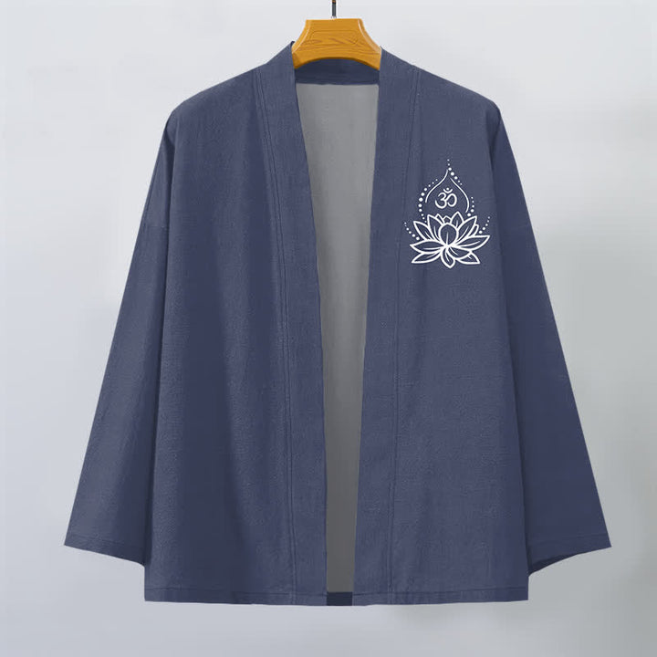 Buddha Stones Kimono en coton pour hommes à motif Lotus Om ouvert sur le devant - image 1