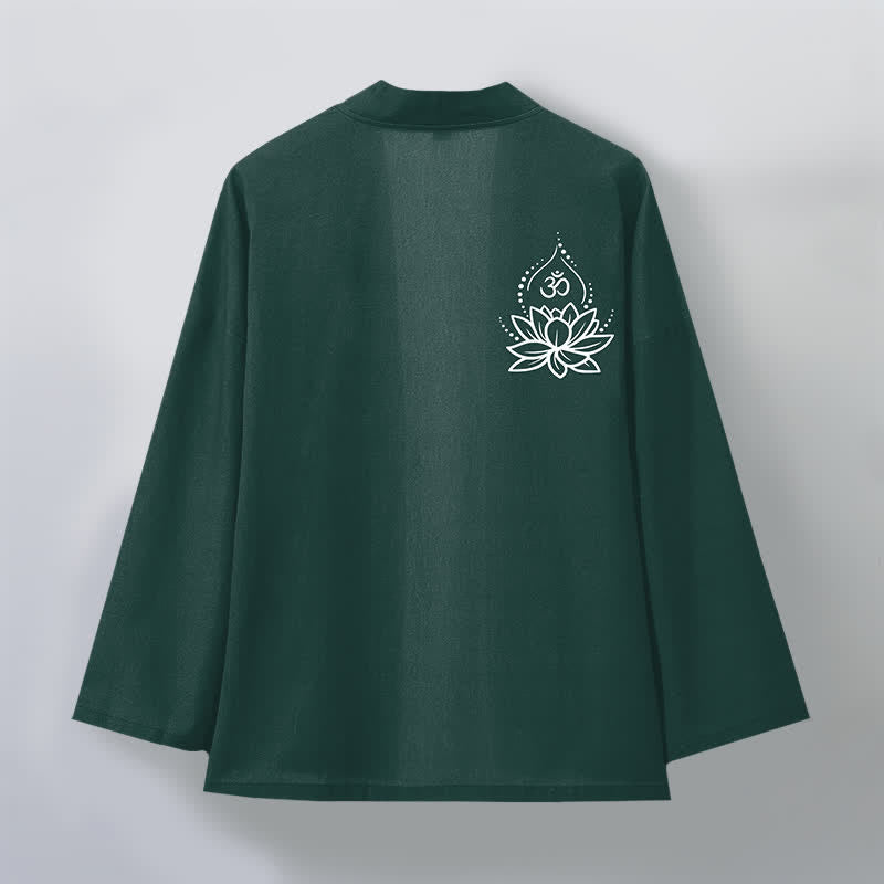 Buddha Stones Kimono en coton pour hommes à motif Lotus Om ouvert sur le devant - image 11