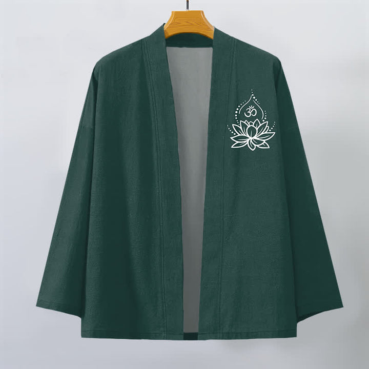 Buddha Stones Kimono en coton pour hommes à motif Lotus Om ouvert sur le devant - image 10