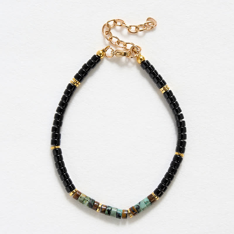 Buddha Stones Bracelet de protection à perles rondes en onyx noir et turquoise - image 4