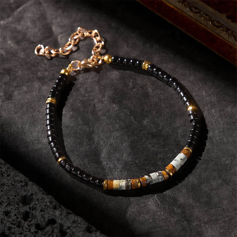 Buddha Stones Bracelet de protection à perles rondes en onyx noir et turquoise - image 2