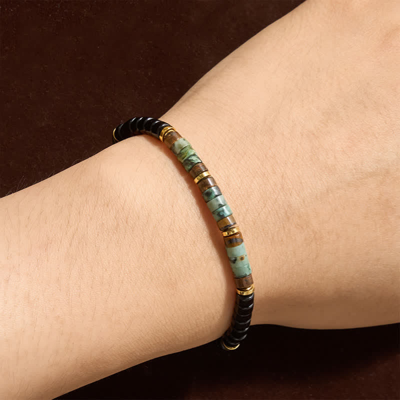 Buddha Stones Bracelet de protection à perles rondes en onyx noir et turquoise - image 3