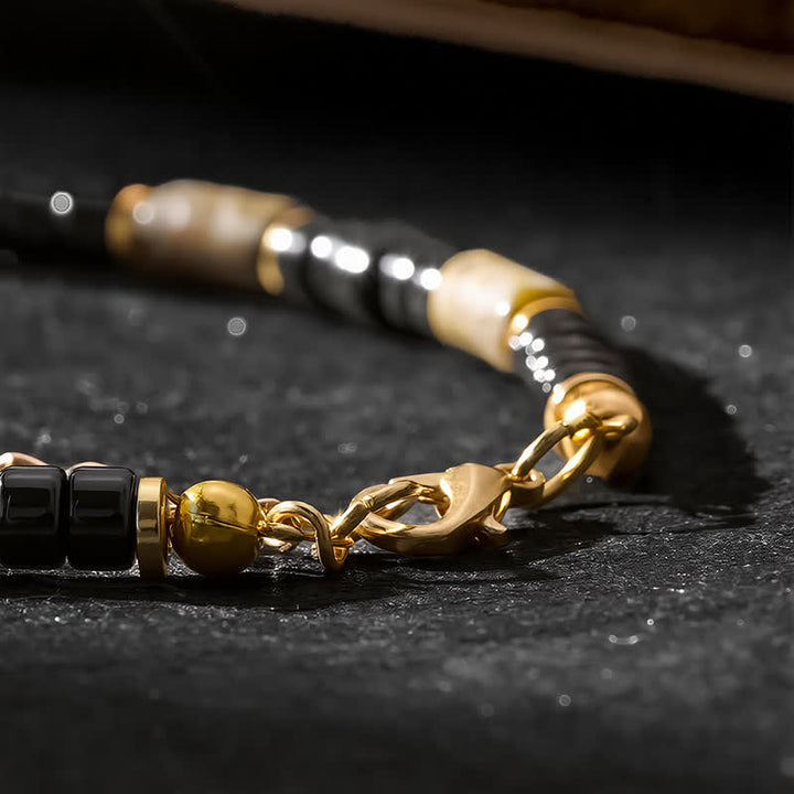 Buddha Stones Bracelet vintage en unakite, hématite et cuivre. - image 5